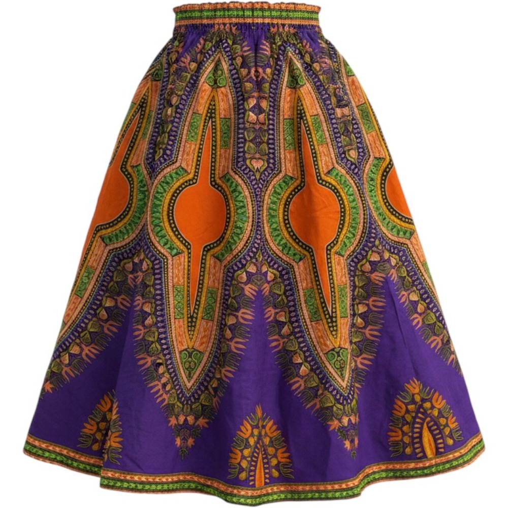 Marine Imports Inc Womens Dashiki Maxi Skirt Cotton Purple Orange One Size NWT